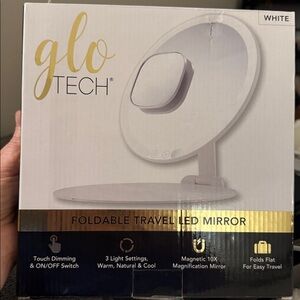 GLO TECH Foldable Travel LED Mirror — Brand New in Box — White